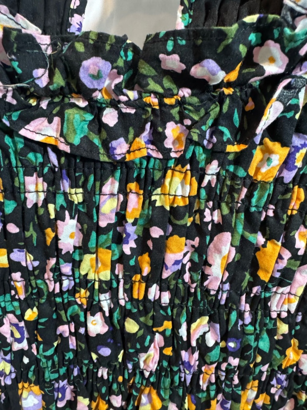 Hyacinth House Smocked Floral Midi Dress in Black with Yellow‎ & Pink Blooms M - Picture 7 of 11